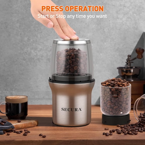 Coffee Grinder Electric, Spice Grinder, Dual Glass Bowls for Wet & Dry Grinding