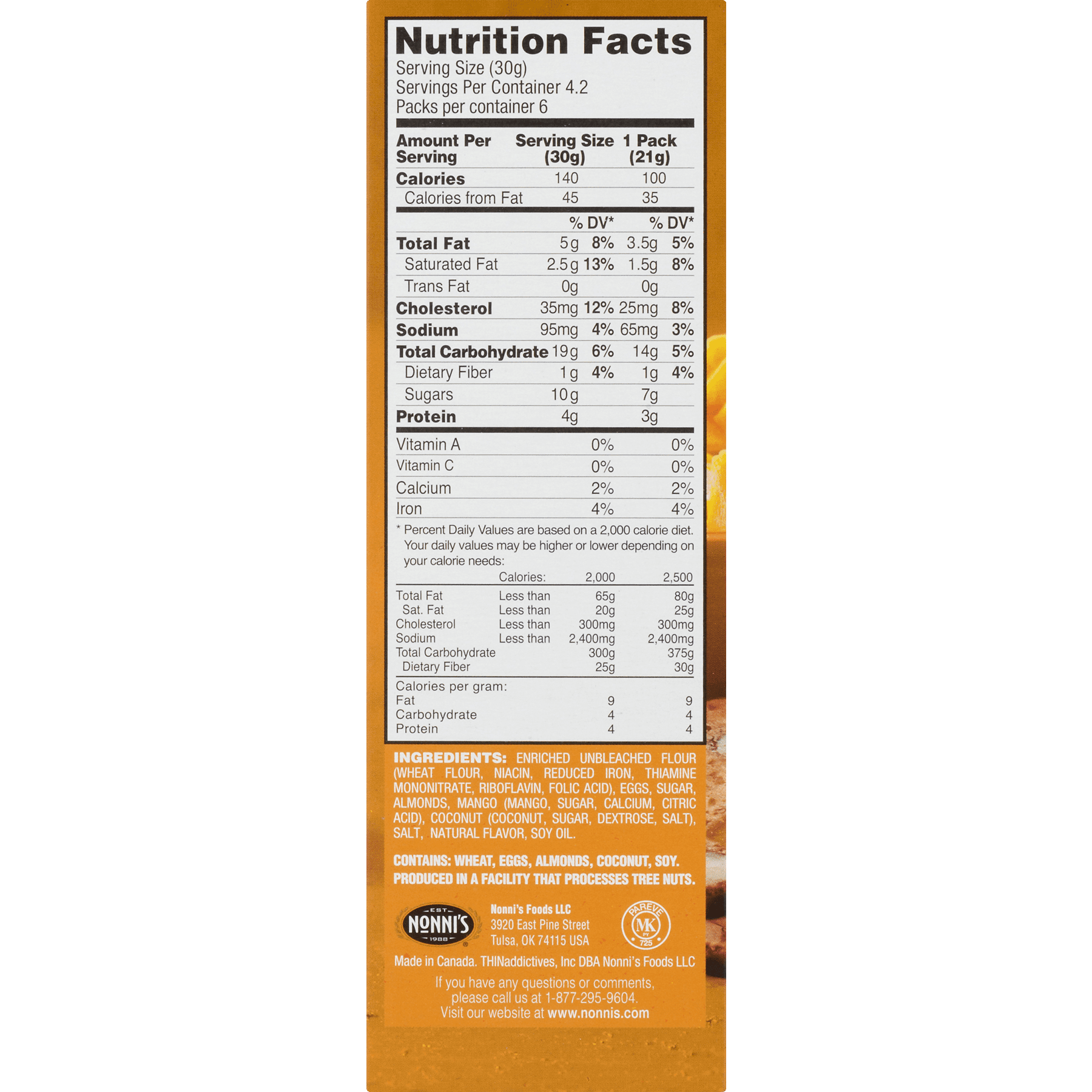 (4 pack) Nonni's Thinaddictives Mango Coconut Almond Thin Cookies, 4.4 Oz., 6 Count