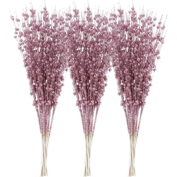 24-Pack Artificial Glitter Berry Stem Ornaments, Decorative Bead Sticks, Glittery Twigs, Picks, Branches for Christmas Tree, Small Vase, Holiday, Wedding, Party (15 Inches)