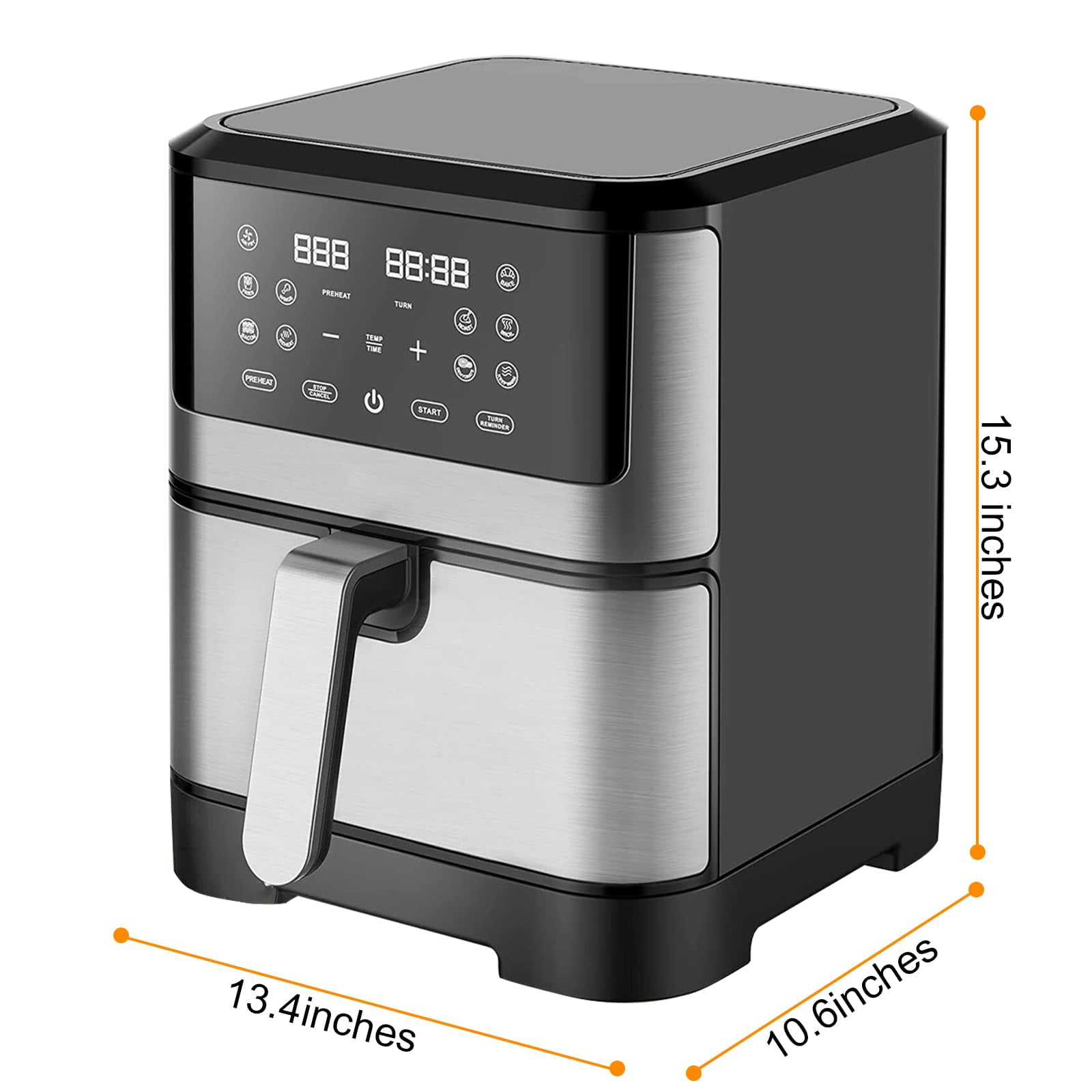 Jacgood 8QT Air Fryer for Family Size, 10 One-Touch Digital Functions, 400℉ Fast Cooking, 80% Less Oil, Roast, Bake, Crisps, Broil and Air Fry for Easy Meals, Dishwasher Safe