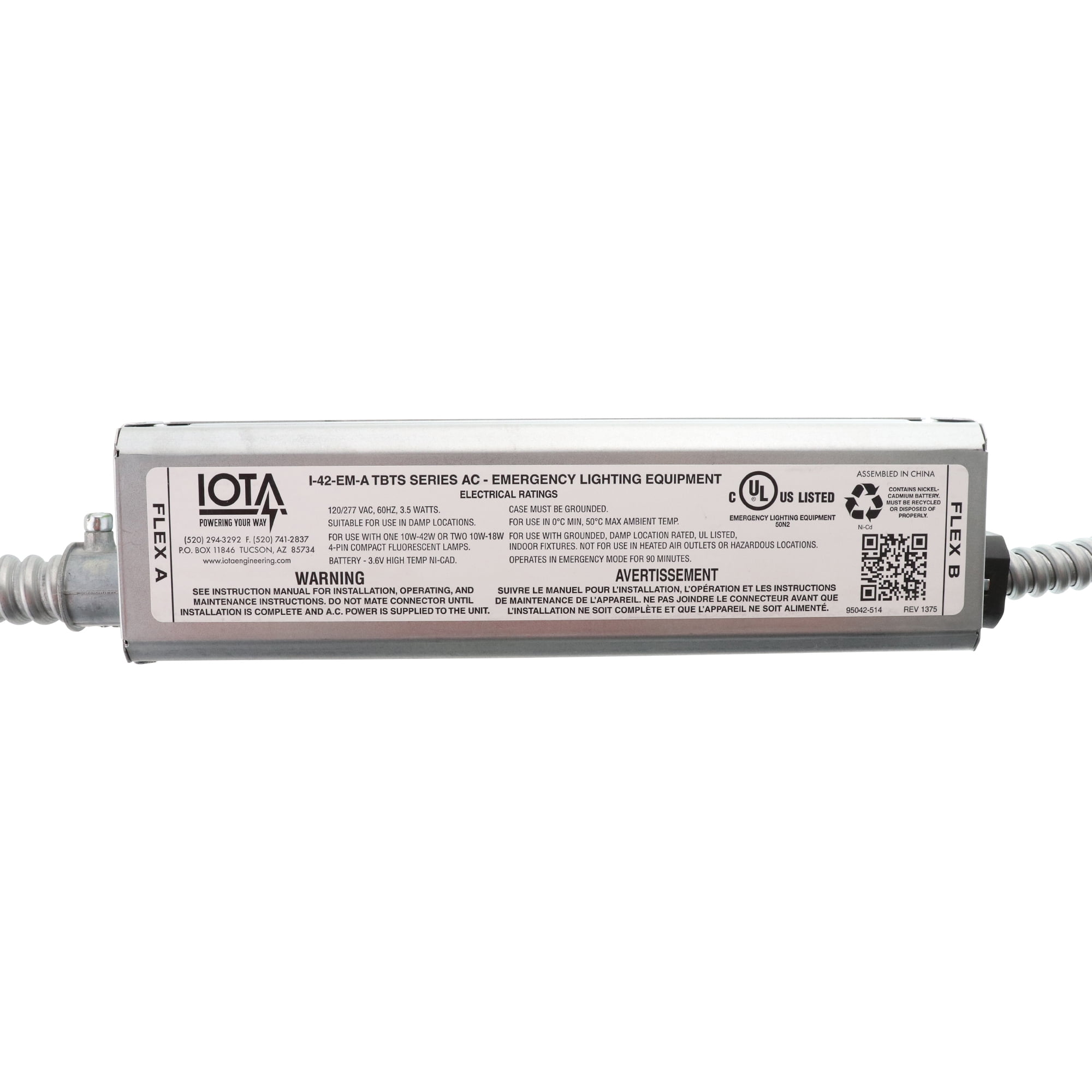 Iota I42EMATBTSSERIESAC Fluorescent CFL Emergency Ballast, Backup