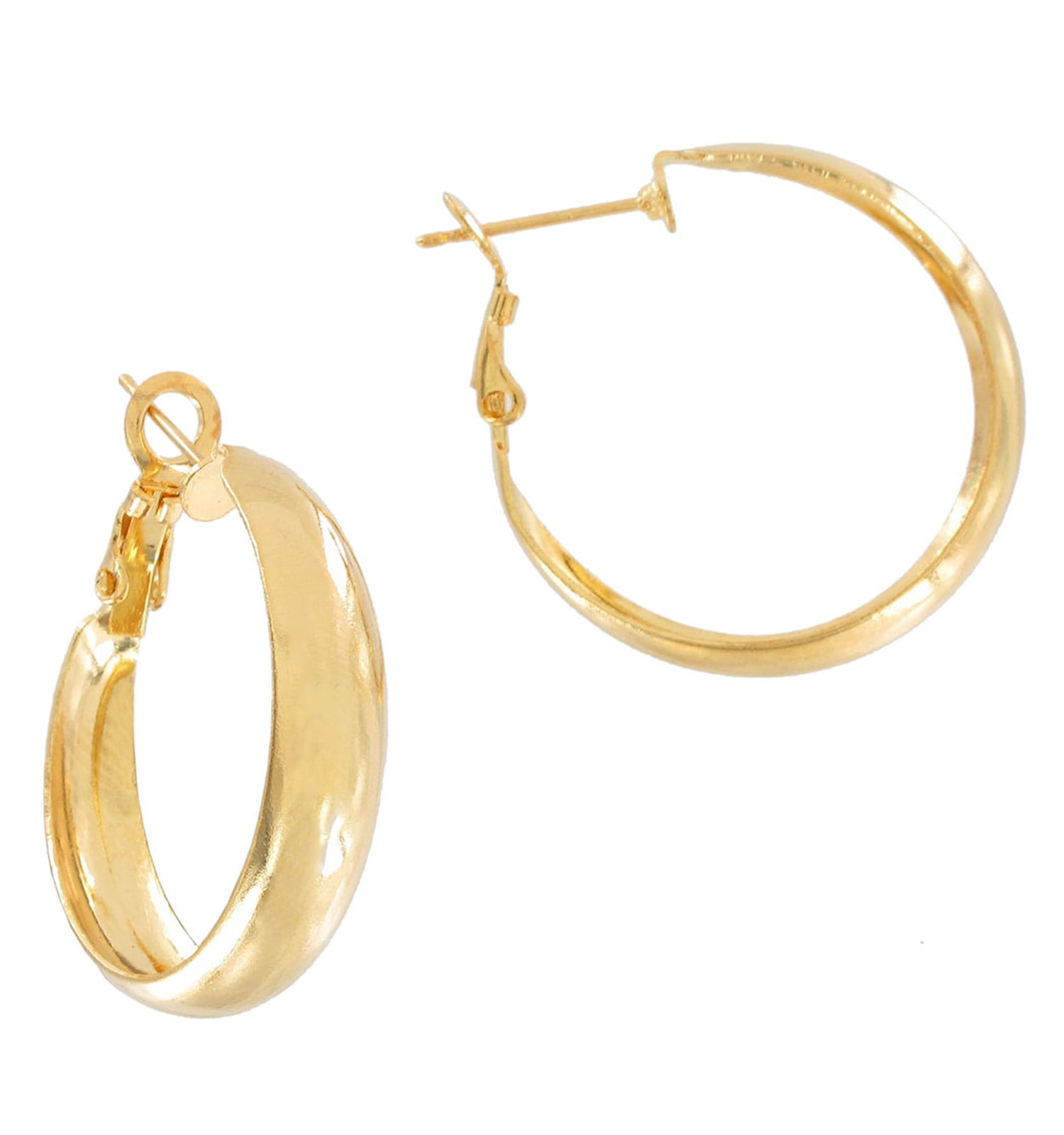 Gold Tone Lightweight Round Wide Hoop Pierced Earrings 1 1/8' Ladies Adult Female Women
