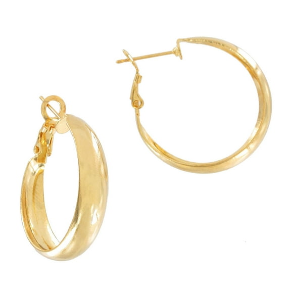 Gold Tone Lightweight Round Wide Hoop Pierced Earrings 1 1/8" Ladies Adult Female Women