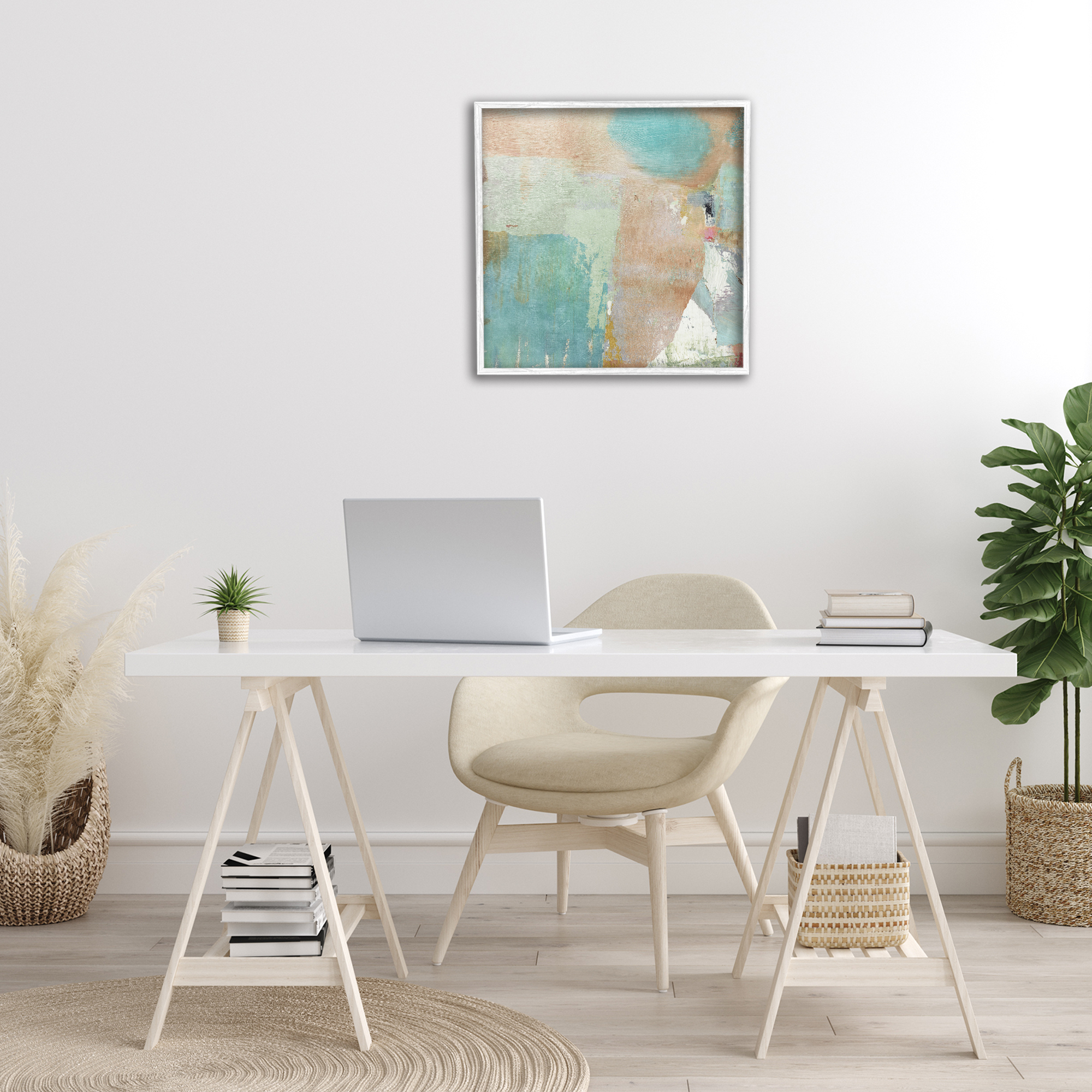 Stupell Industries Rustic Paint Strokes Abstract Painting White Framed Art Print Wall Art, 24 x 24