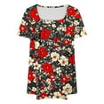 thumbnail image 3 of ITSAME Womens Plus Size Blouse, Short Sleeve Florla Prints Square Neck Summer 2025 Tunic Blouse Watermelon Red 2XL, 3 of 3