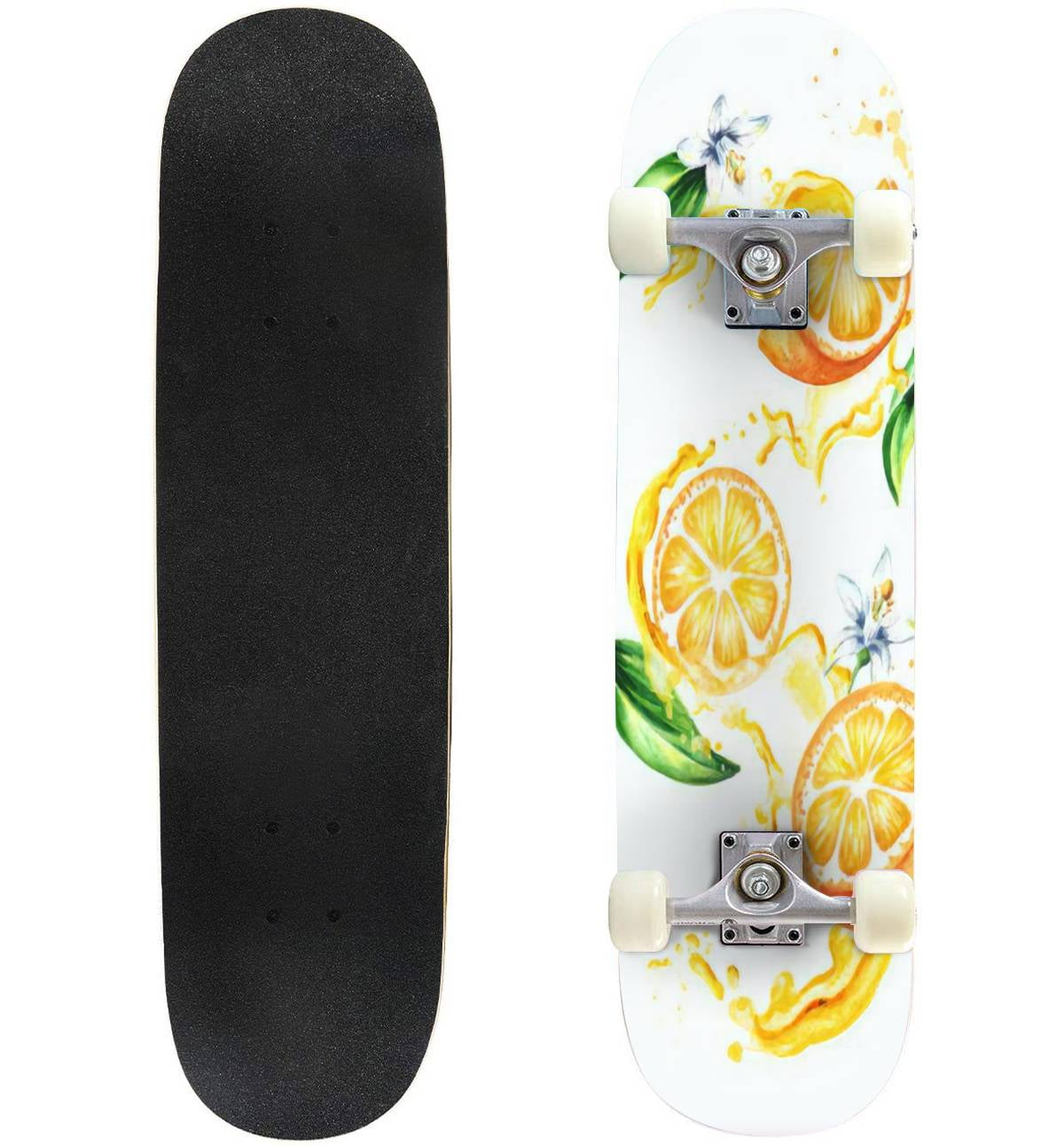 juice splash with orange fruits leaves and flowers watercolor hand