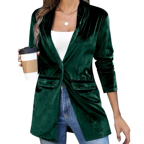 Women's Single Button Blazer, Tailored Loose Lapel Suit Jacket, Stretch Office Blazer, Casual Suit Jacket, Soft Long Sleeve Blazer Blackish Green L