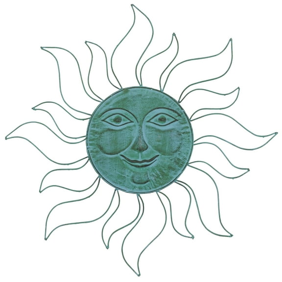 DecMode Teal Metal Indoor Outdoor Sun Wall Decor with Wire Frame
