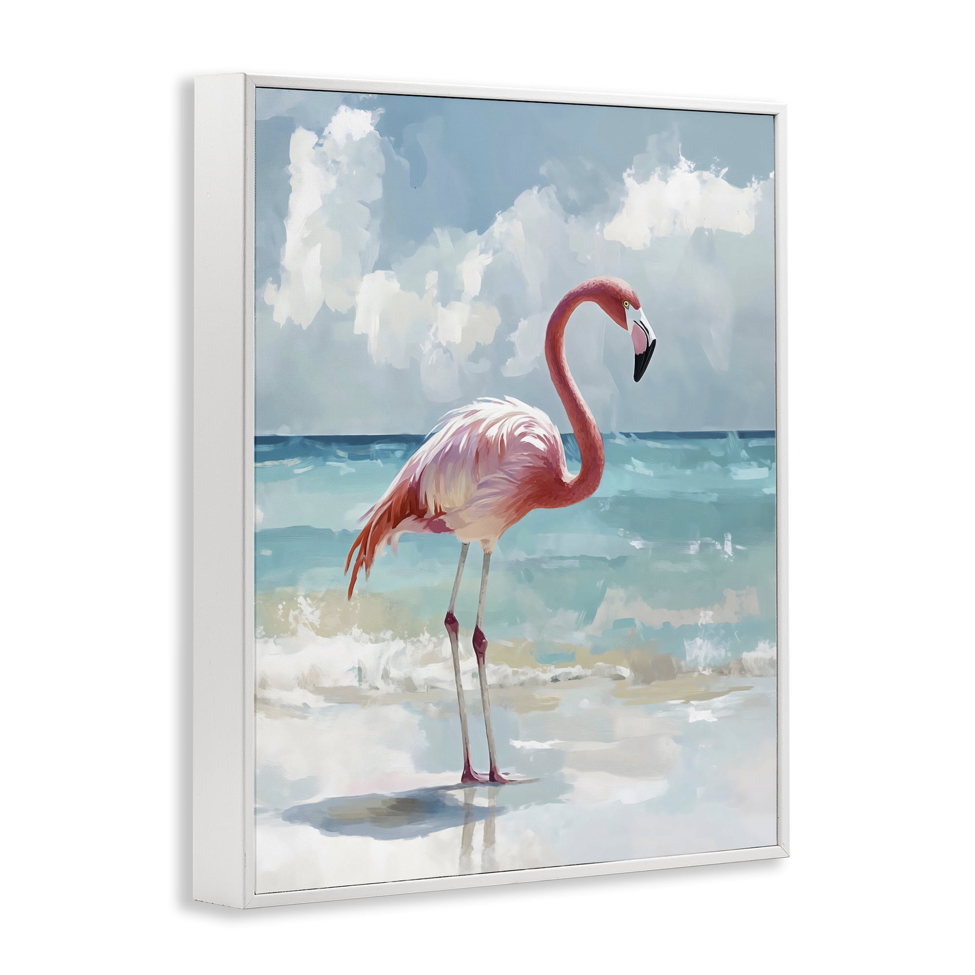 Stupell Industries Flamingo At Shore White Framed Giclee Art, design by The Prints Vibe