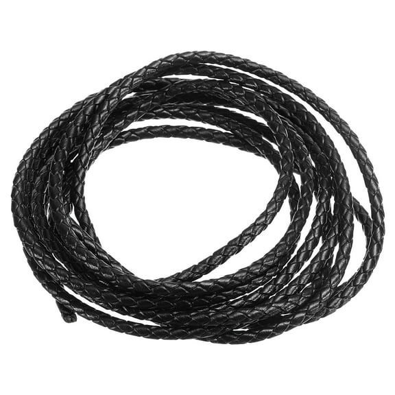Uxcell Round Braided Leather Cord, 3mm Genuine Braided Leather Cords, Black(2.2 Yards)
