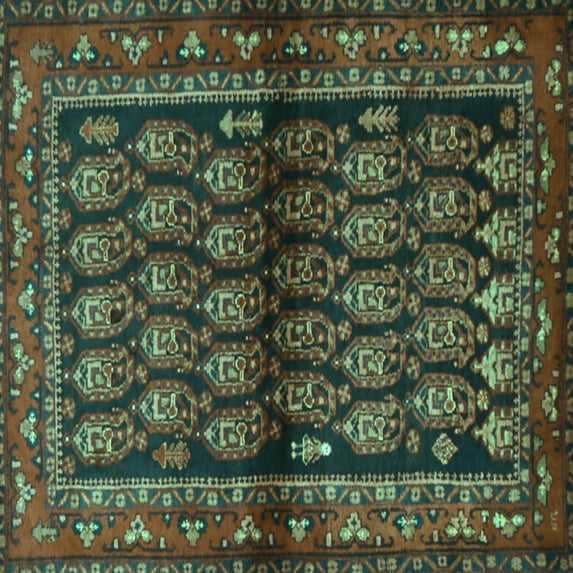 Ahgly Company Machine Washable Indoor Square Persian Turquoise Blue Traditional Area Rugs, 6' Square