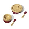Bamboo Divided Baby Plate & Bowl & 2 Spoons - Suction Plates and Bowls for Toddlers - 9 Months and Older - 7" x 2" (Magenta)