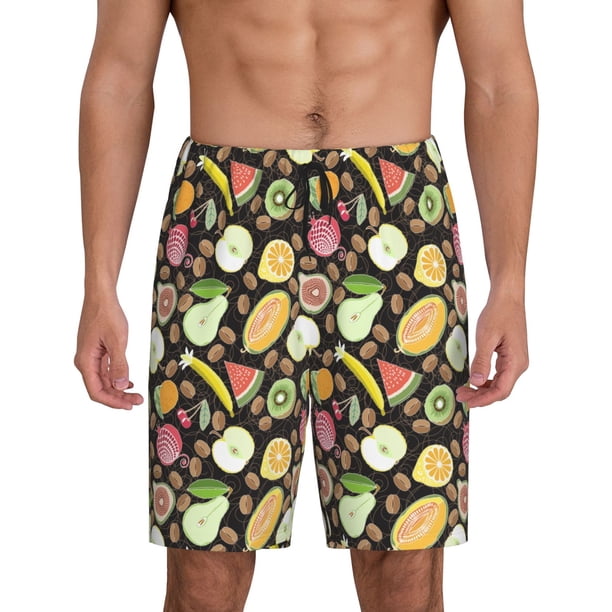 Balery Fruits Pantalones cortos de pijama de punto de algodón para hombre con cinturilla y bolsillos-XX-Large