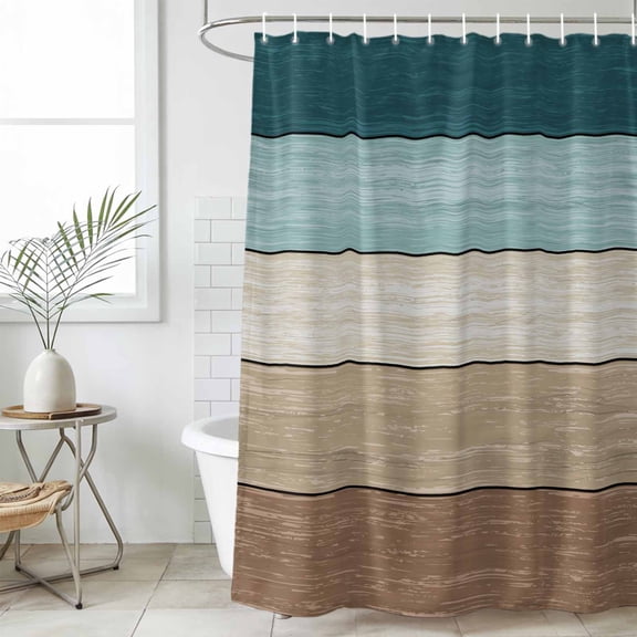 Teal Brown Waterproof Fabric Shower Curtain,Farmhouse Vintage Abstract Wooden Grain Waterproof Fabric Shower Curtain for Bathroom Curtains Bathtubs Hotel Shower Curtains with 12 Hooks Stall 48x72in