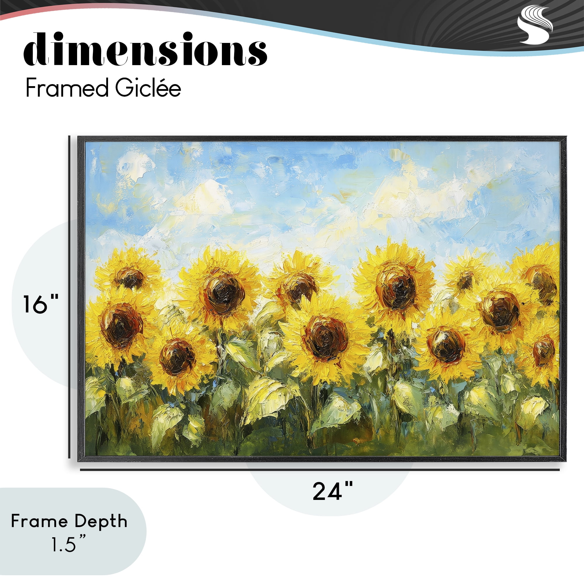 Stupell Industries Impressionist Sunflowers Horizon Black Framed Giclee Art, design by Petal Prints Design