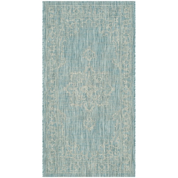 SAFAVIEH Courtyard Clodagh Medallion Indoor/Outdoor Area Rug, Aqua/Grey, 2'7" x 5'