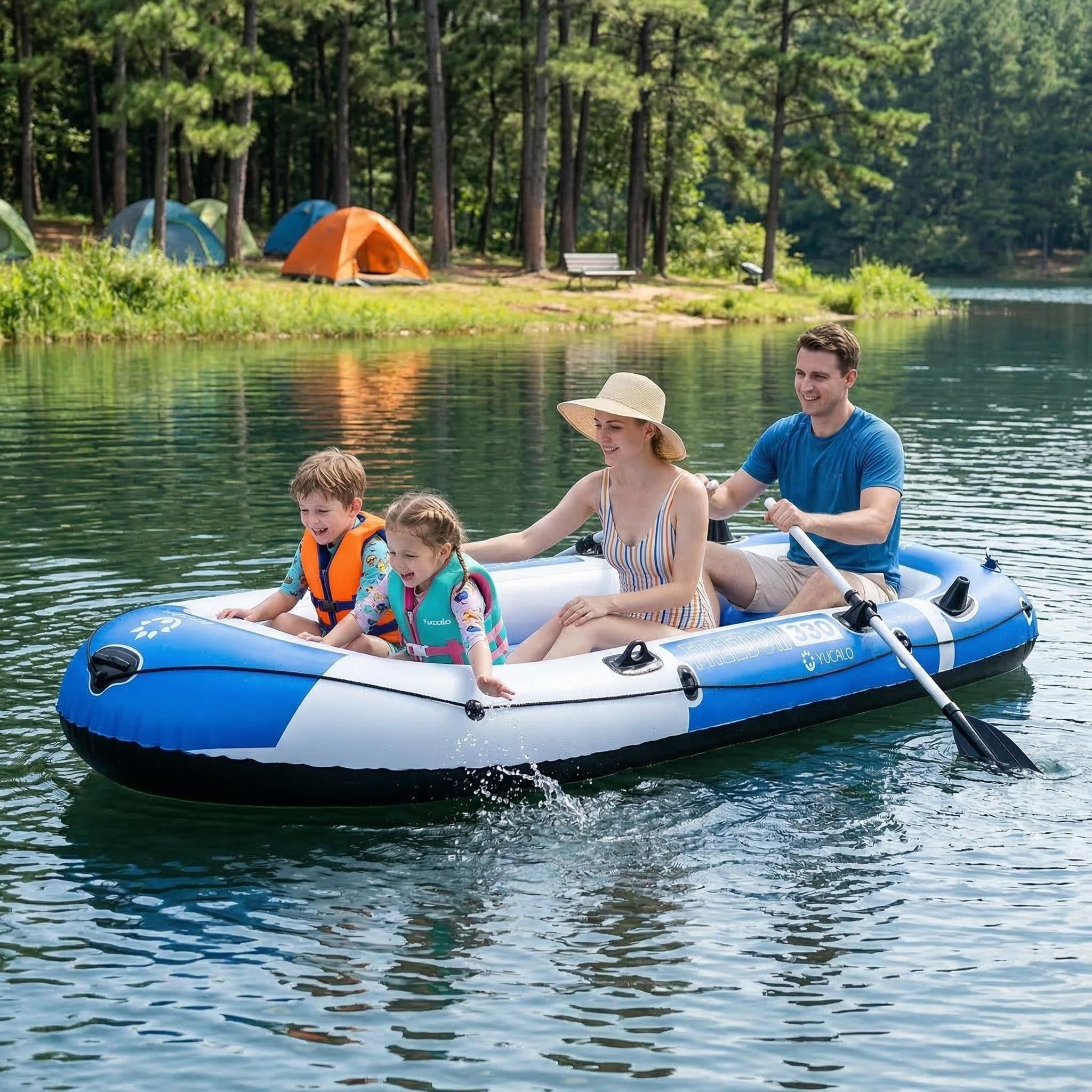 MQHUAYU 4 Person Inflatable Boat Series with Seats, Includes a Pair of Deluxe Oars,10.49FT×4.6FT