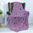 thumbnail image 4 of Blue and Pink Soft Flannel Fleece Throw Blanket, Abstract Butterflies Repeating Pattern on Pink Background Print, Cozy Plush for Indoor and Outdoor Use, 50" x 60", Multicolor, by Ambesonne, 4 of 5