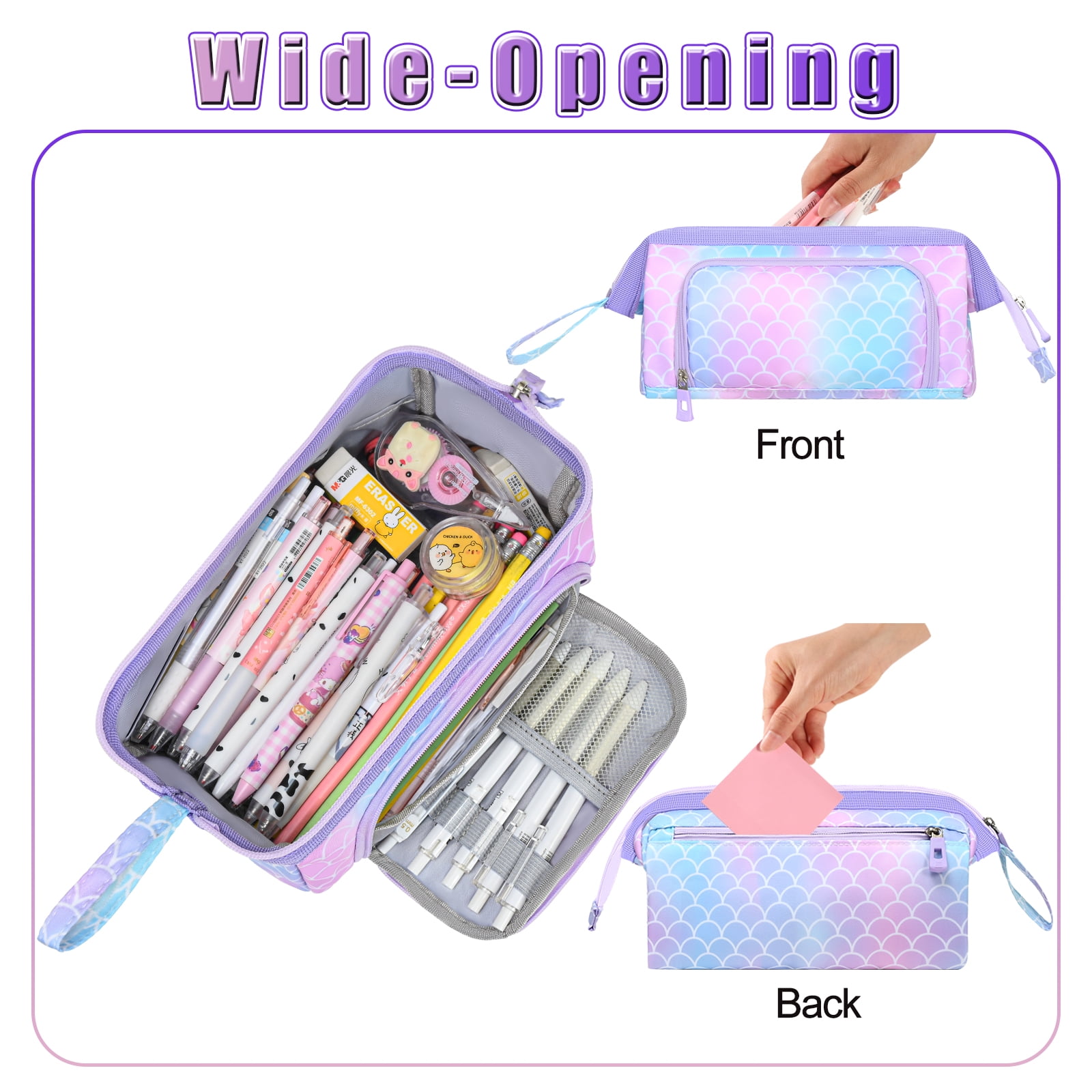 Suhoaziia Cartoon Cat Pink Pencil Bag for School Teen Girls,Large Capacity  Pen Pencil Case School Supplies,Dirt-Resistant Pencil Box Organizer with  Compartments 