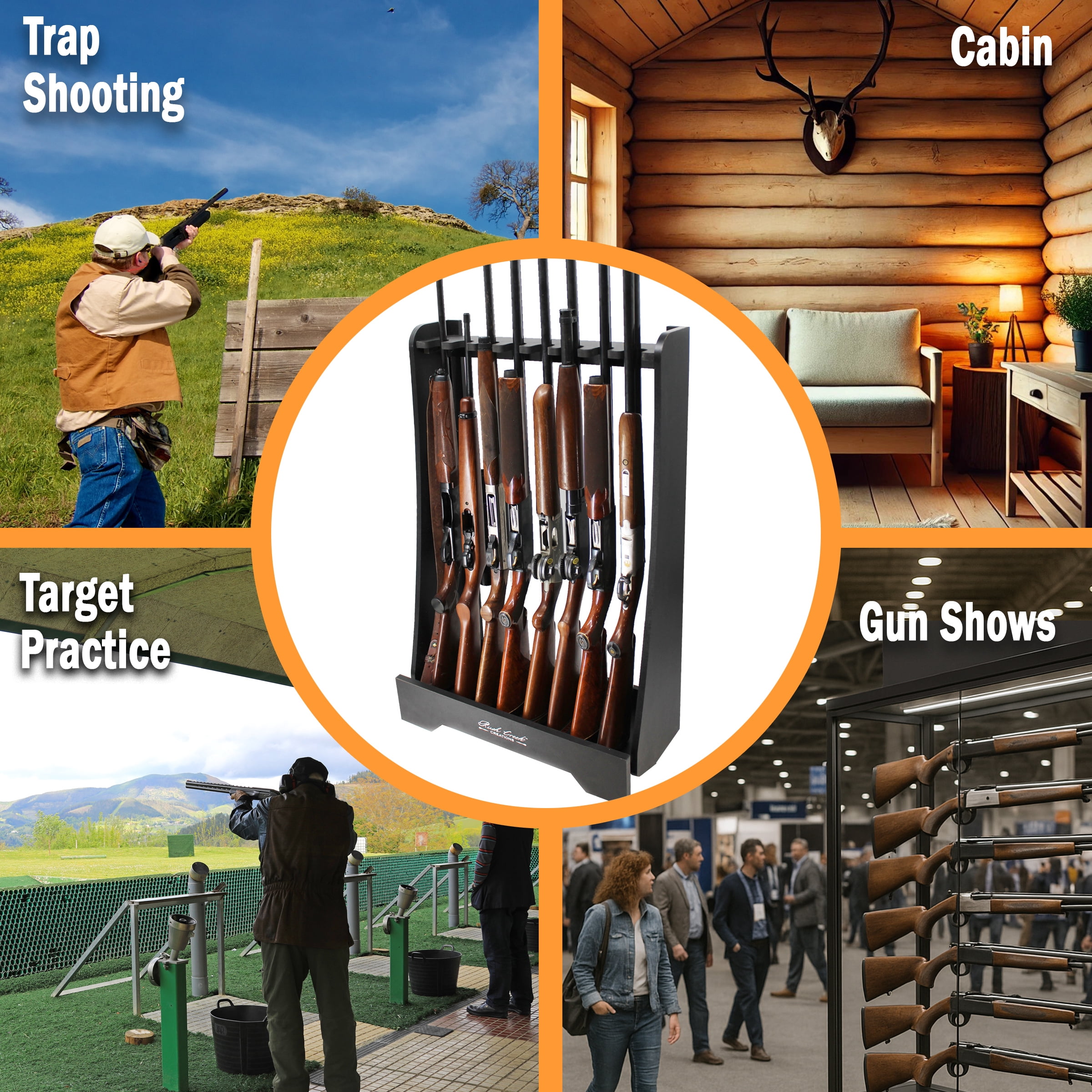 Rush Creek Creations Freestanding Indoor and Barn Wood 8-Gun Rack for Rifles or Shotguns, Gun Storage for 8 Real Guns, Alternative to Gun Safe for Rifles, Black