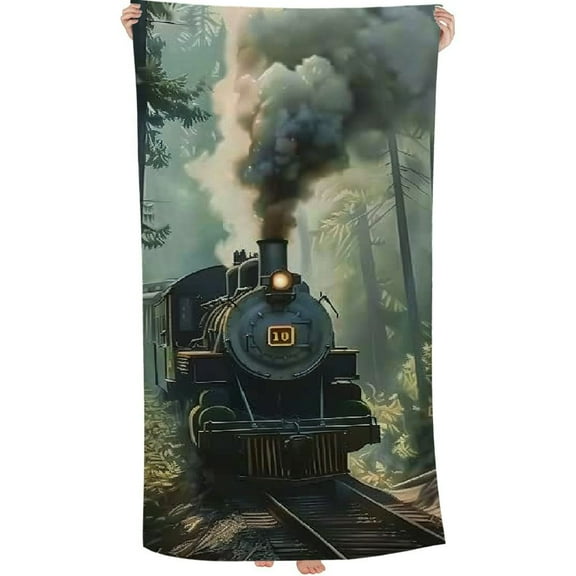 PHYHOO Steam Trains Oversized Quick Dry Microfiber Beach Towel Railroad Forest Lightweight Sand Free Towel Super Soft & Absorbent for Travel Swimming Sports 30x60in
