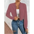 thumbnail image 4 of Flight Jacket Women Light-Weight Casual Zip Up Jacket Cropped Long Sleeve Fashion, Fall Pink XL, 4 of 7