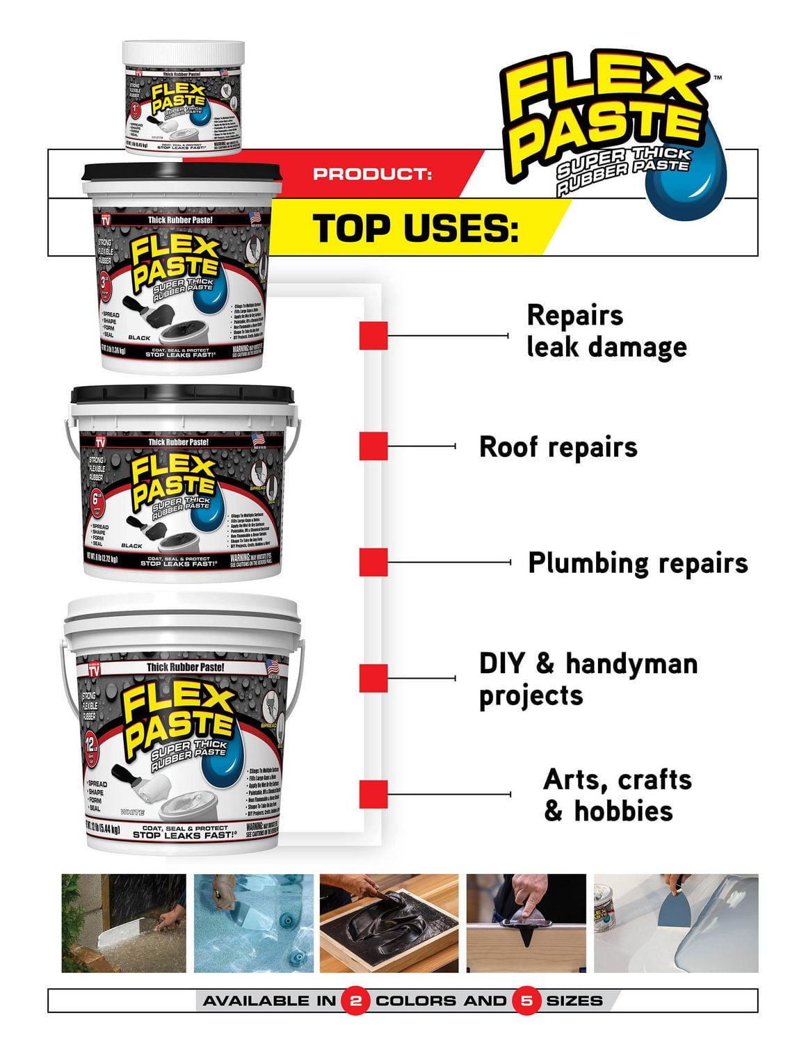 FLEX PASTE WHITE 1 LB SUPER THICK RUBBER PASTE, STOP LEAKS FAST!
