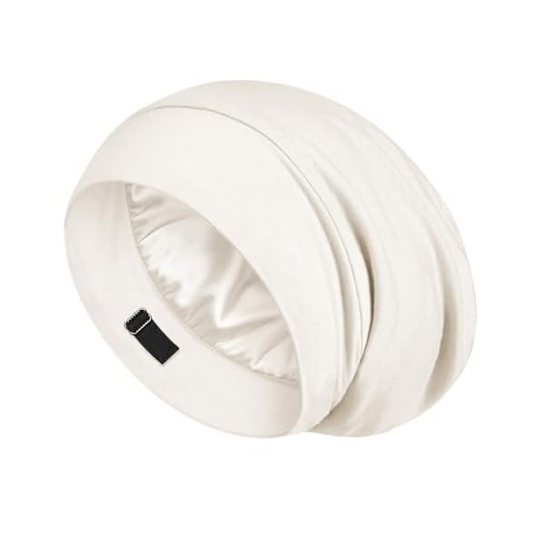 wonima11 Mulberry Silk Lined Sleep Cap, No More Frizzy Tangled Hair, Stay On All Night Silk Hair Wrap for Sleeping with Adjustable Strap, Silk Bonnet for Women and Men, White, Pack of 1