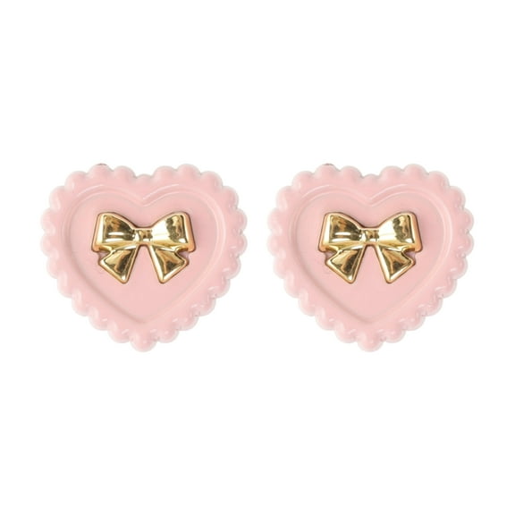 Unique Bargains 1 Pair Shoelace Charms Sparkly Bow Heart Decorative Shoe Clips Pink Gold Tone