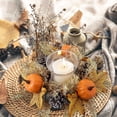 thumbnail image 2 of Autumn Pumpkin and Pinecone Wreath Candle Holder – Orange Fall Decor for Thanksgiving and Halloween, 2 of 8