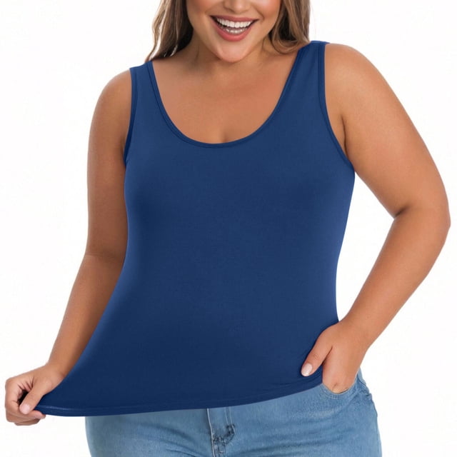 BLVB Débardeurs Grande Taille pour Femmes avec Soutien-Gorge Intégré Sans Manches Chemises de Pyjama Décontractées Col Rond Extensible Blouses d'Entraînement