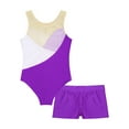 thumbnail image 5 of DPOIS Kids Girls 2 Pieces Ballet Dance Outfits Gymnastics Leotard with Booty Shorts Activewear Sets Purple 4, 5 of 5