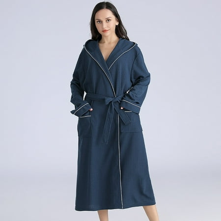 

Qiaocaity Women s Winter Warm Nightgown Couple Bathrobe Men and Women Autumn and Winter Nightgown Christmas Gifts Navy XL