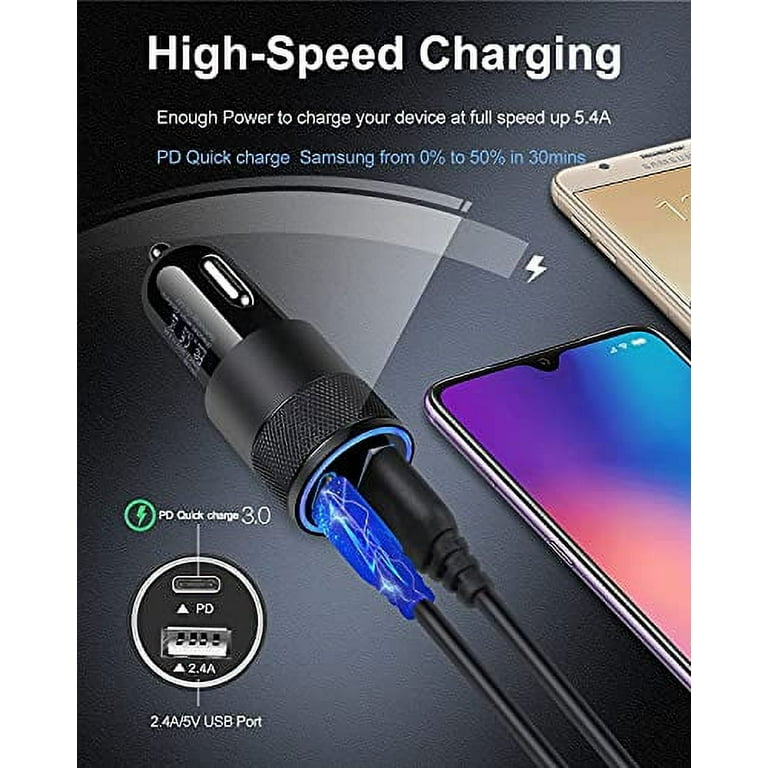 30W USB C Car Charger, [2Pack] PD 3.0 Fast Charge Dual Port USB Type C and  2.4a USB A Cargador Carro Lighter Adapter Base for iPhone, iPad, Samsung  Galaxy, LG, Google Pixel