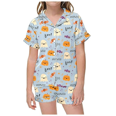 

Pajamas for Kids 2 Piece Sets Pajamas For Kids Children Graphic Print Short Sleeve Button Shirt Shorts Pajama Set Kids Halloween Pajamas Baby Christmas Outfit Girl(Color:Grey Size:12-13 Years)