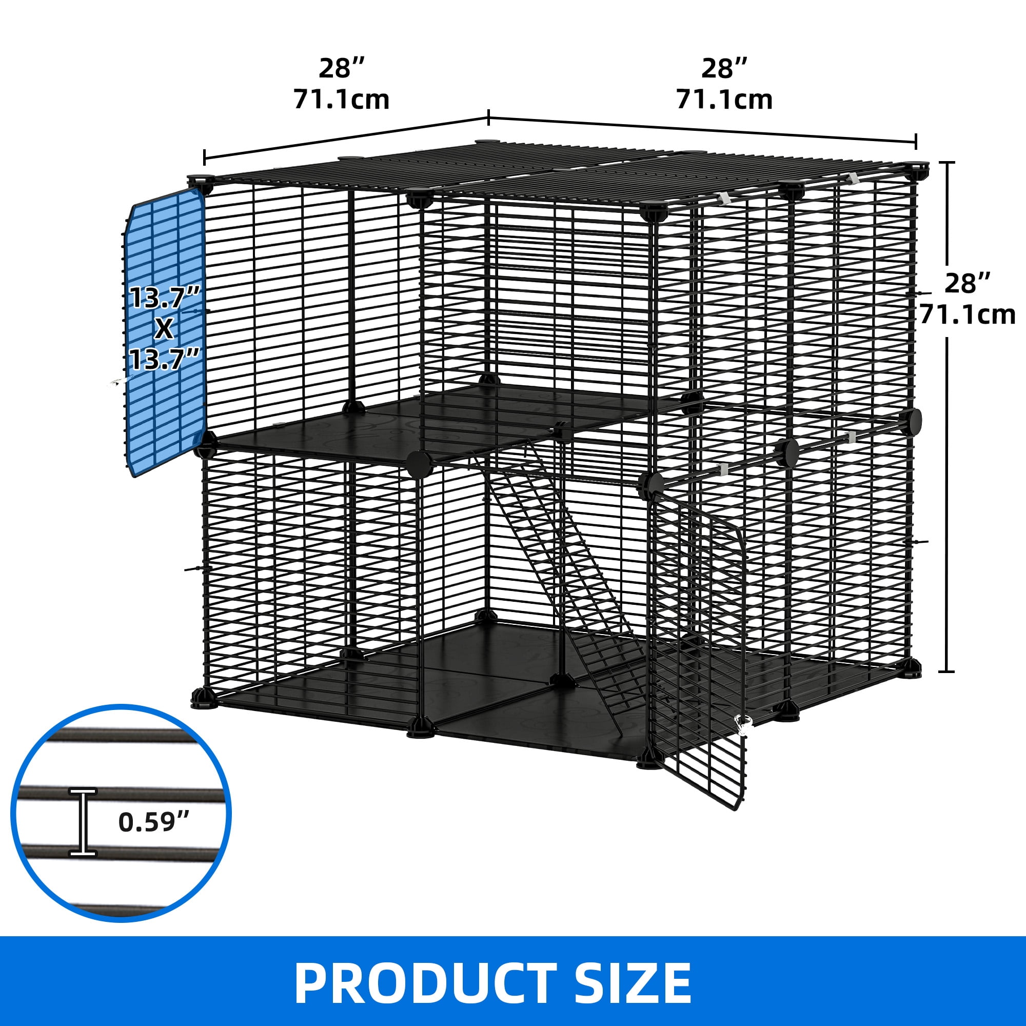 Uforic 2 Tier Cat Cage, Indoor Cat Enclosure DIY Cat Playpen Metal Kennel for 1-2 Cats,28"L x 28"W x 28"H,Black