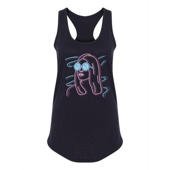 Girl In Glasses Neon Silhouette Tank Women -Image by Shutterstock, Female Large