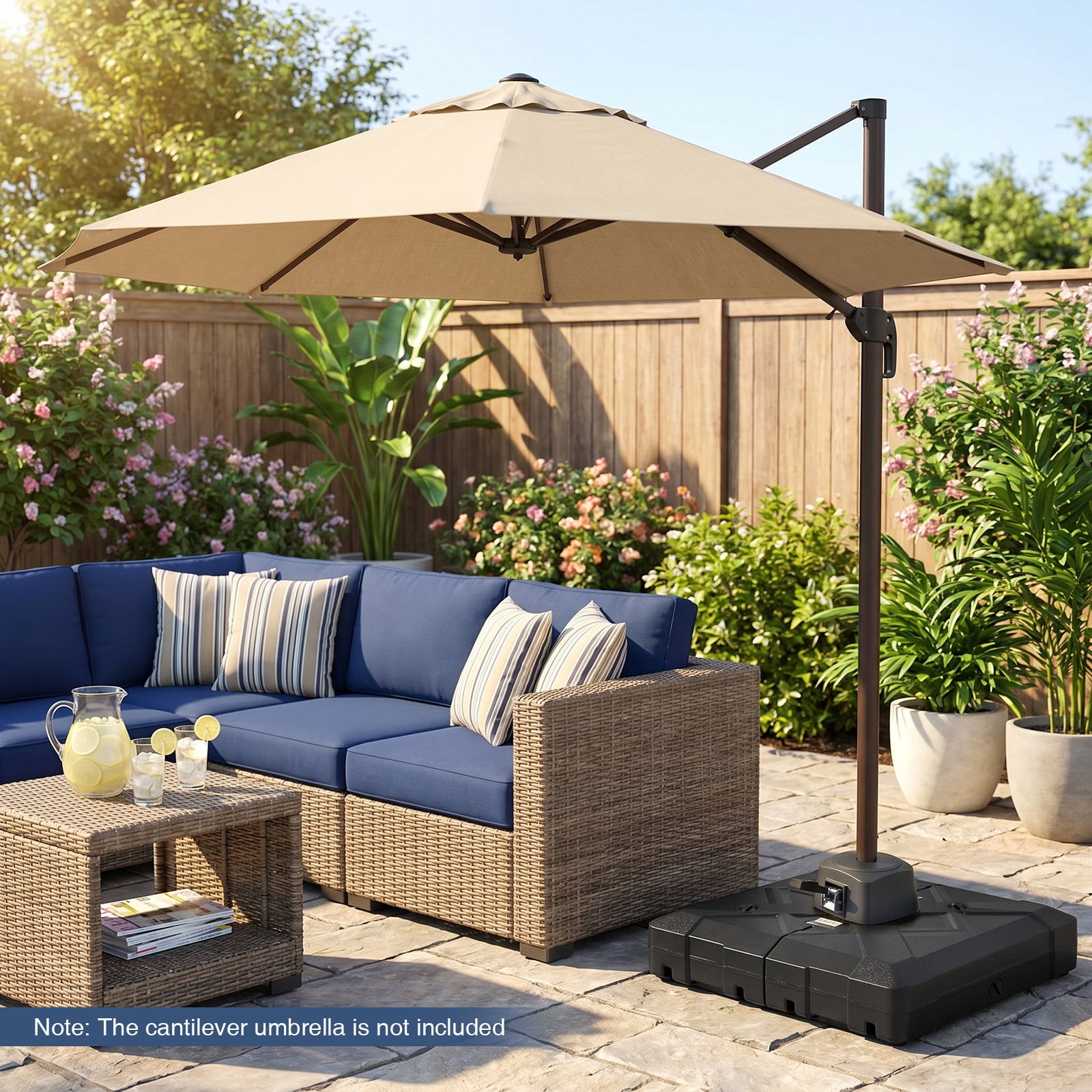 Costway Cantilever Patio Umbrella Base with 4 Wheels,348 LBS Water & Sand Fillable Stand