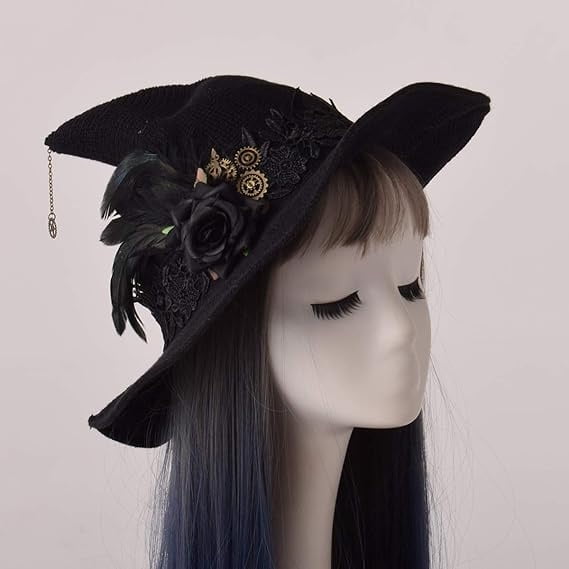 Knitted Wool Witch Hat with Wide Brim for Halloween Costume and Winter Wear