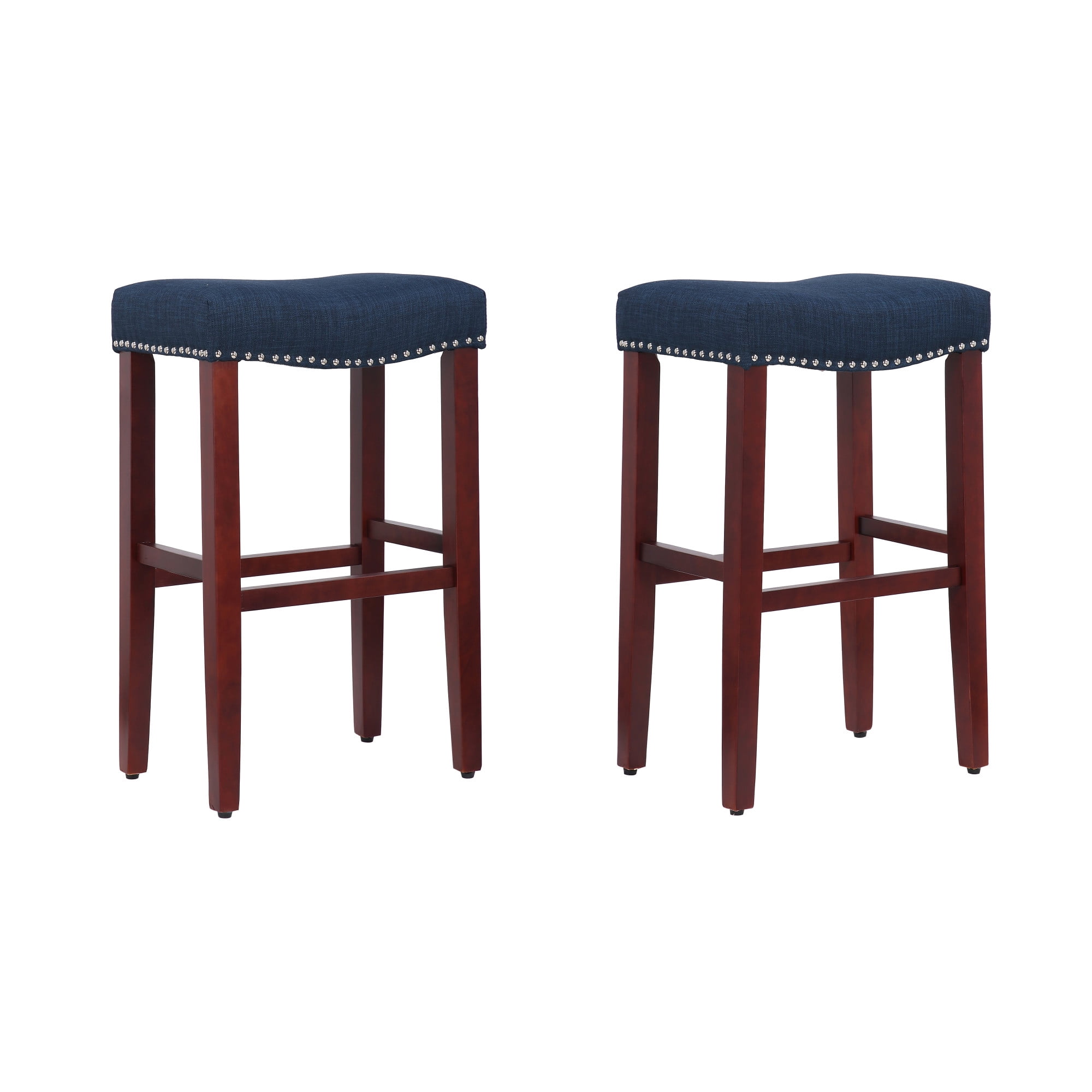 Wooden Linen Saddle Pub Chair 29" Bar Counter Stool Natural Wood Seat 