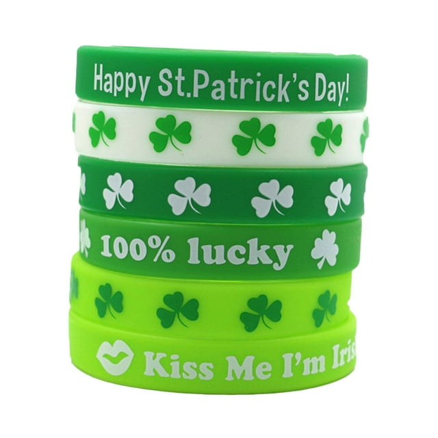 St. Patricks Day 24Pcs St. Patrick's Day Wristbands with Rings for Gift Giving Gifts for Children