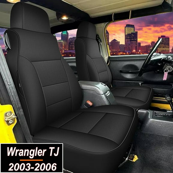 IKABEVEM Custom Fit Seat Covers for Jeep Wrangler TJ 2003-2006 Waterproof Leather Car Seats Cover Full Set（Black）