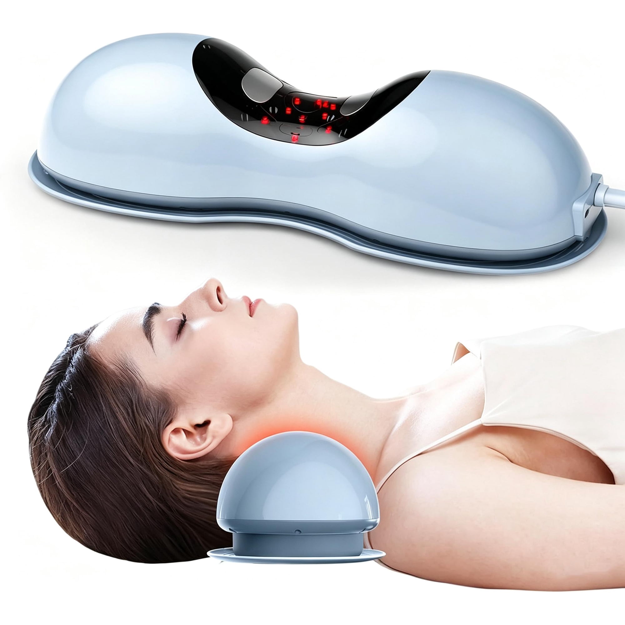 Neck Stretcher with Heat, Red Light and Dynamic Traction Massage, Wireless Massager Pillow, Cervical Traction Device with 3 Heat Therapy Temperature Options & 5 Inten