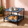 thumbnail image 4 of huayou Double Layer Elevated Pet Cot Bed, Cartoon Cat Print Removable Washable Fabric Cover, Decoration, for Small Pets Under 10kg Indoor Rest, 19.69x19.69x17.71 inch, Navy Blue, 4 of 6