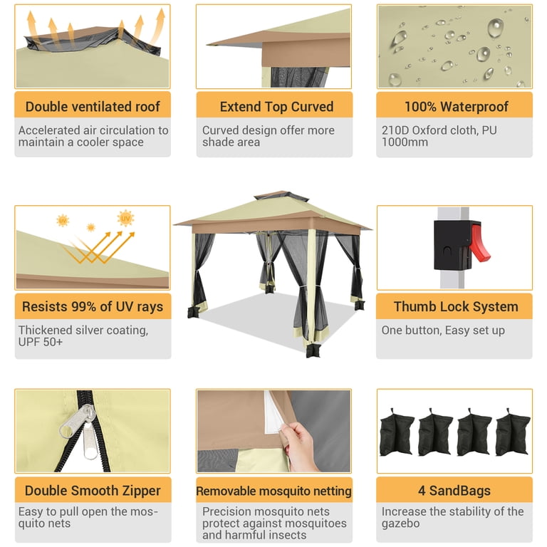COBIZI 12x12 Outdoor Gazebo Pop Up Gazebo Canopy with Mosquito