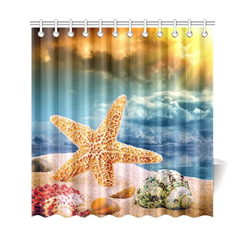 Bpbop Sunset Sea Coastline Shower Curtain Colorful Seass Starfish On Sandy Beach Polyester Fabric Bathroom Sets With Hooks 66x72 Inches Com Bpbop Sunset Sea Coastline Shower, Are Shower Curtains All The Same Size Along Coastline