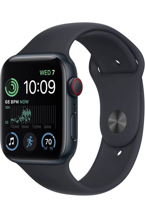 Pre-Owned Apple Watch SE (2nd Gen) [GPS + Cellular 44mm] Smartwatch with Midnight Aluminum Case and Midnight Sport Band - M/L. Fitness & Sleep Tracker, Crash Detection, Heart Rate Monitor