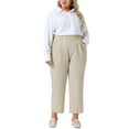 thumbnail image 3 of Agnes Orinda Women's Plus Size Pleated Work Office Outfits High Waisted Straight Business Casual Pants with Pocket 2X Light Khaki, 3 of 6