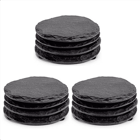 

Growment 12 PCS Round Slate Black Coasters Handmade Coasters for Drinks Beverages Wine Glasses
