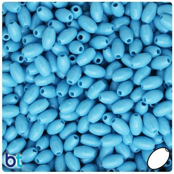 BeadTin Baby Blue Opaque 9mm Oat Plastic Beads (500pcs)